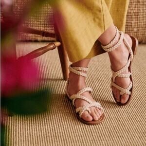 Sezane Low Arthur Braided Ecru Ankle Strap Flat Sandals in Cream Size‎ 42